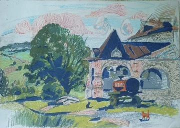 "Жизнь монастырская", бум/масл.пастель, коллаж, 41х60;см