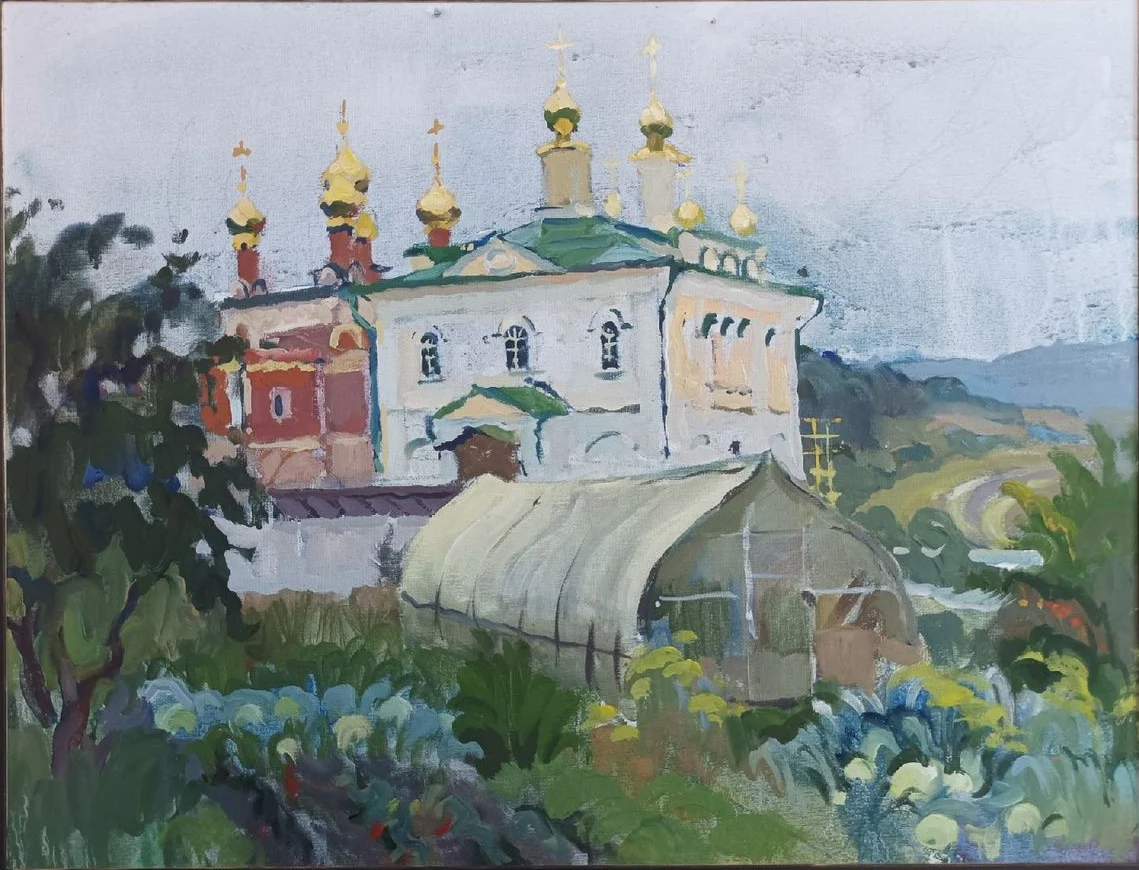 Белев. Огороды, холст/темпера, 40х50 см, 2023