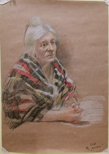 Мама, зарисовка, крафт. бум/цветн.карандаши, белый уголь, 40х30см, 2022