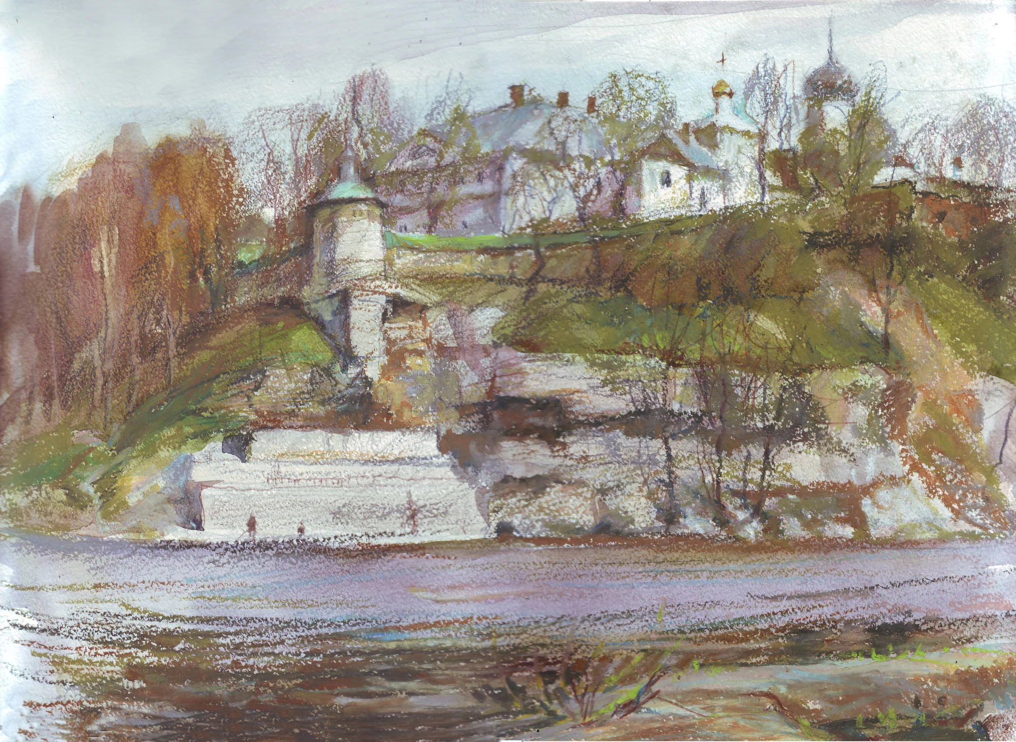 Псков. Снятная гора  бум/акв.,акв.кар.,пастель,30х42