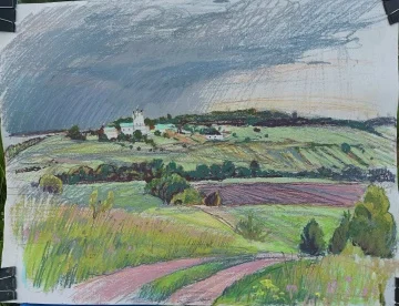 Гроза собирается. Анастасов монастырь, бум/масл.пастель, 46х60 см