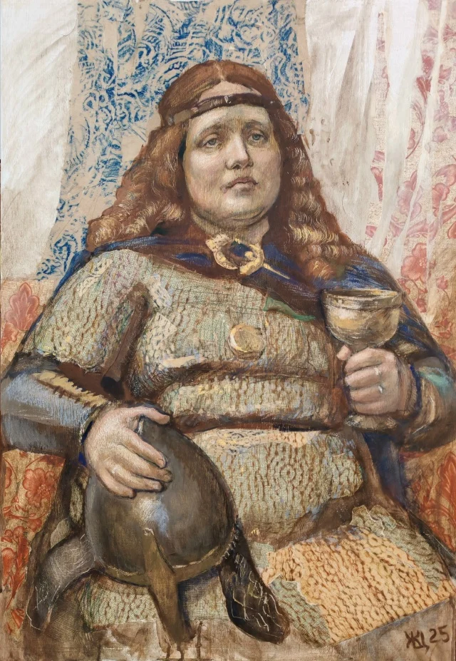 "ОЛЬГА", дерево/темпера, коллаж, 65х45 см, 2025