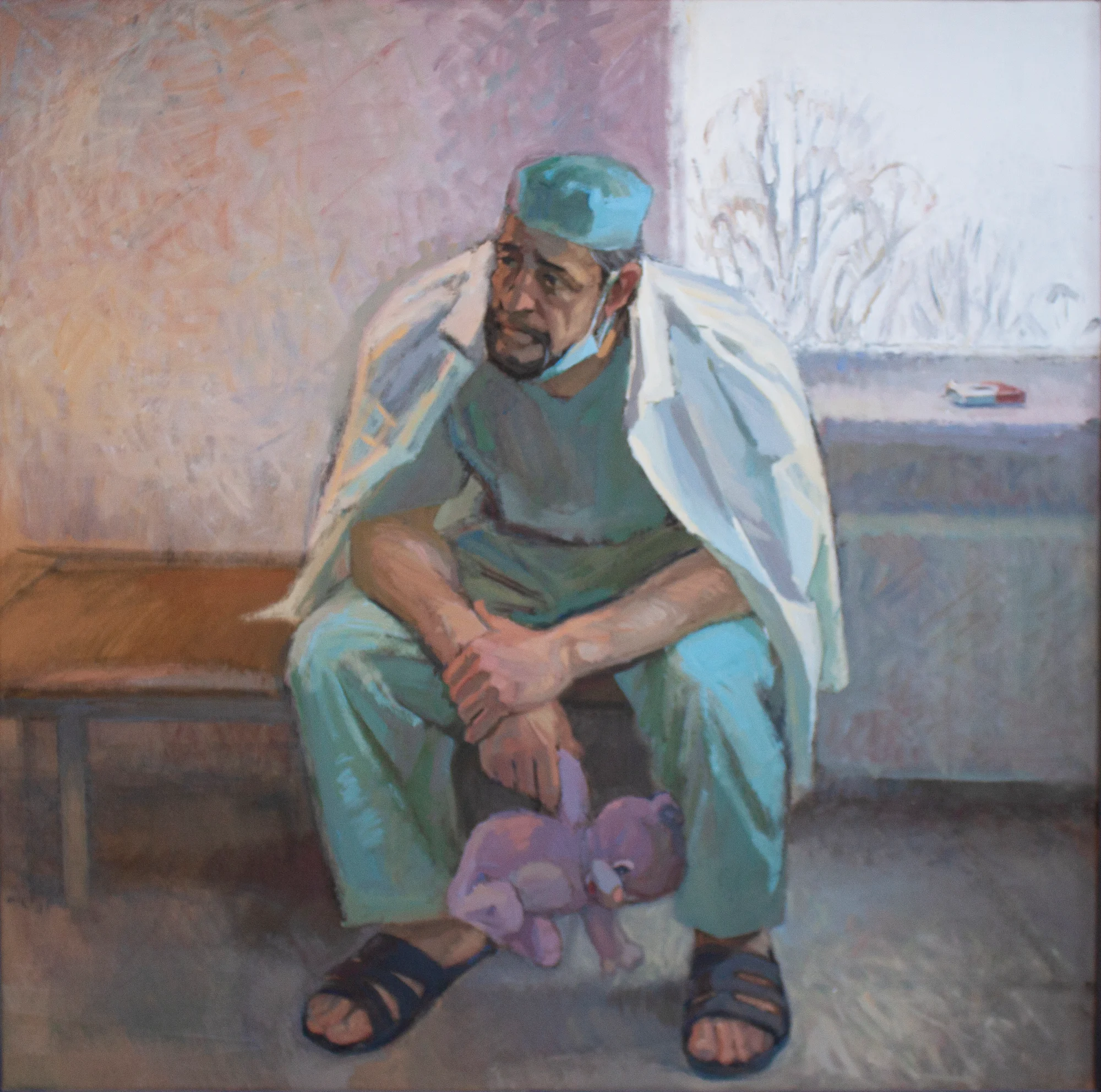 "Мишка.", оргалит/темпера, 102х102 см, 2024
