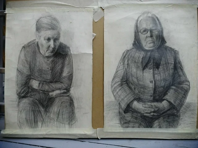 Портреты бабушек. Бум., карандаш, 1994 год. (2 курс художественного училища)