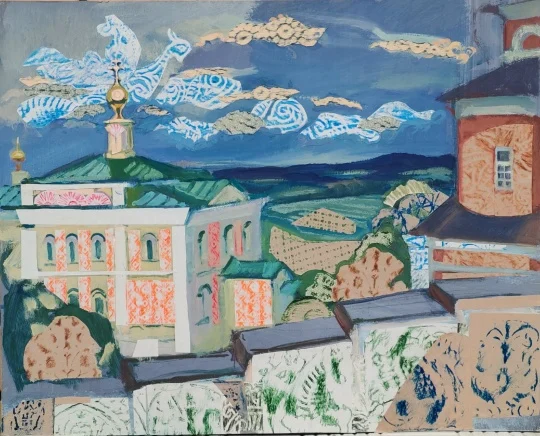 "Звери белевские. Грозовой фронт", картон/темпера, коллаж, 42х52 см, 2025