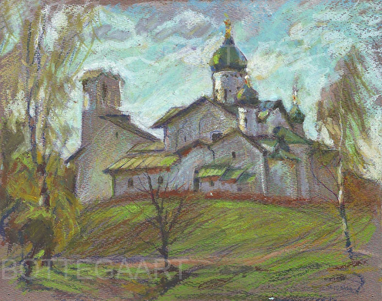 Псков. Церковь Василия на горке.  картон/белила, масл. пастель