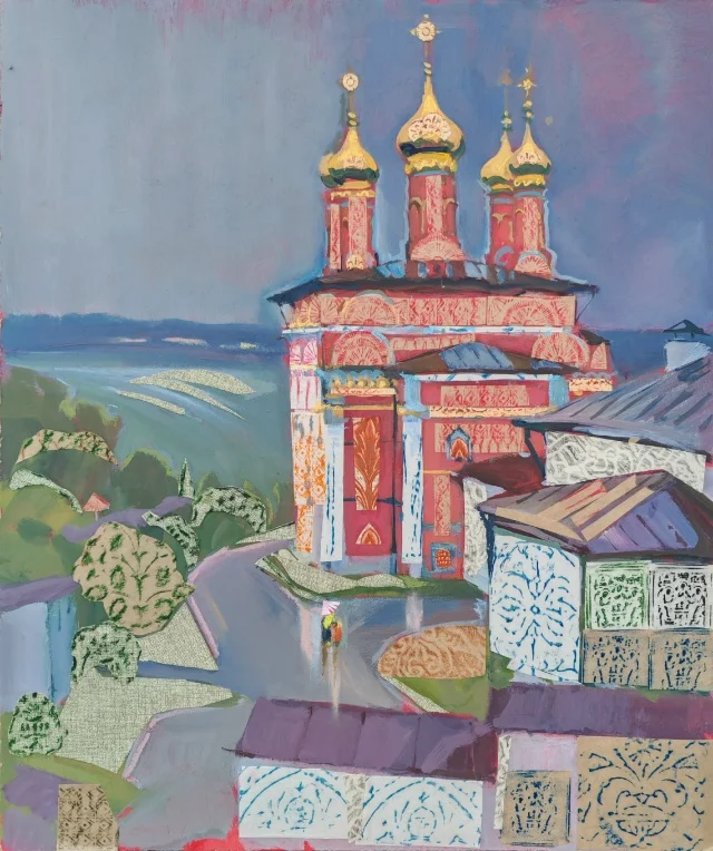 "Белевская геометрия. Дожди.", оргалит/темпера, коллаж, 61х51 см, 2025