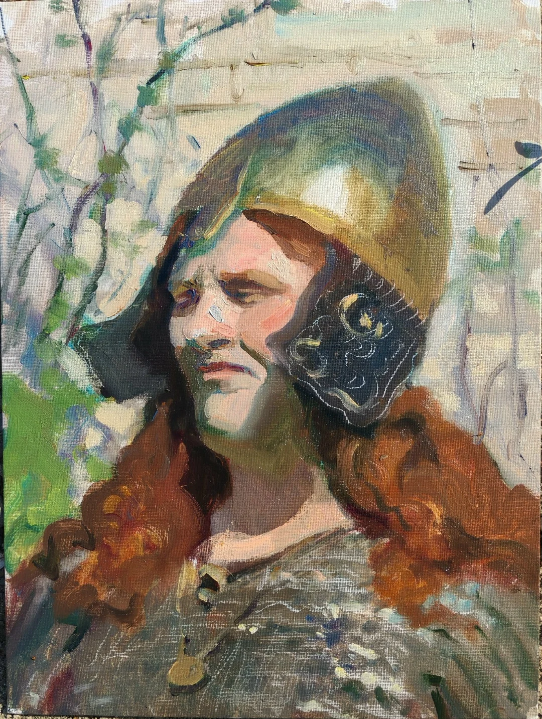 "Ольга в образе крестоносца", этюдик, холст/масло, 40х30 см., 2025