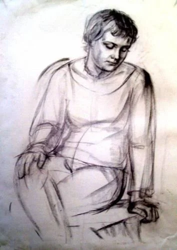 Алина, моя студенческая работа, 2 курс института, 1999 г., уголь/бумага, 55х75см., 2000г.