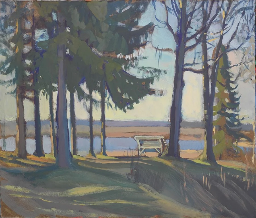 Весенний вечер в усадьбе Борисова, оргалит/темпера, 40х50, 2019