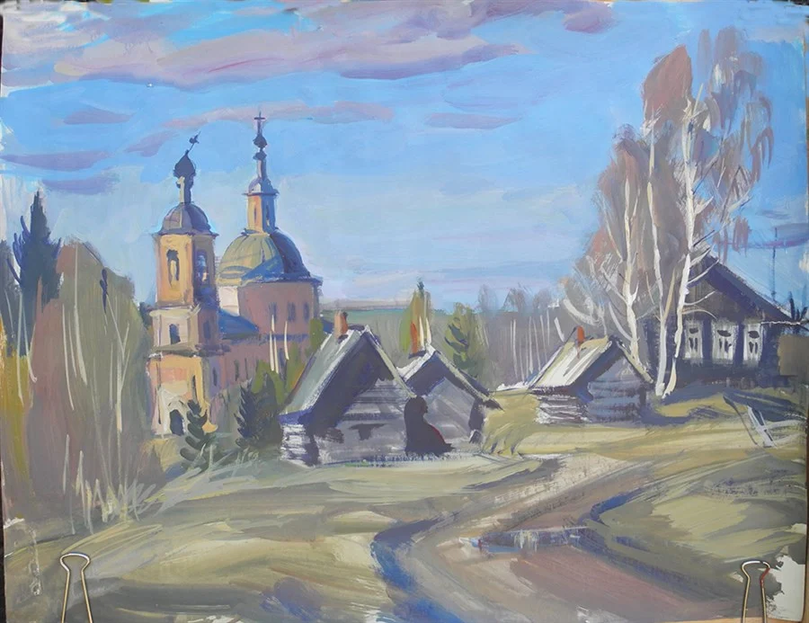 Весна в Пермогорье, бум/акв., темпера, 46х60, 2019