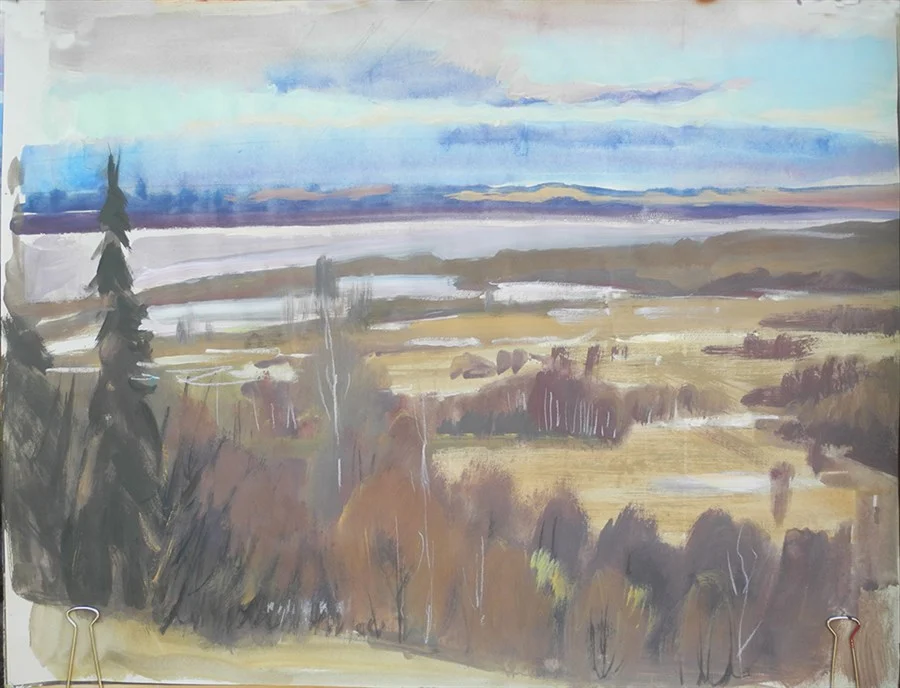 Весна идет, бум./акв., темпера, 46х60, 2019