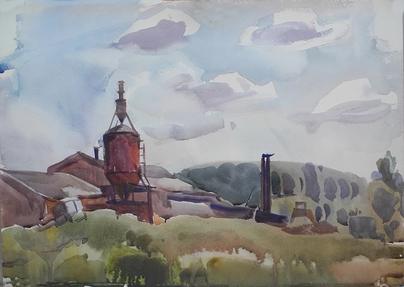 Селиваново. Заброшенная МТС, бум/акварель, 40х60, 2019 г.