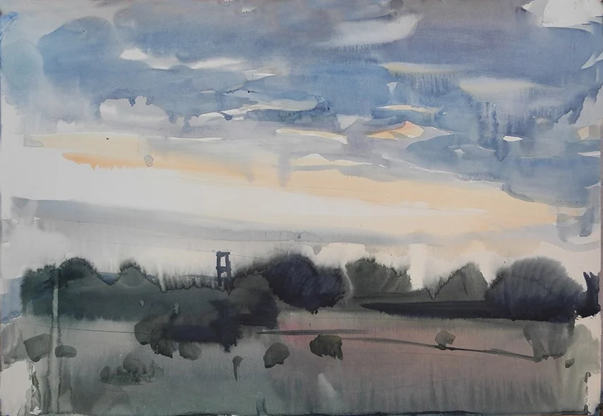 Раннее утро в полях, бум/акварель, 40х60, 2019 г.