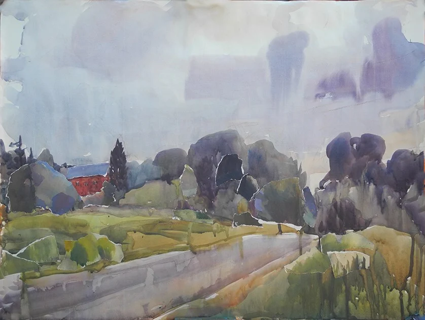 Дорога вечером, бум/акварель, 46х60, 2019 г.