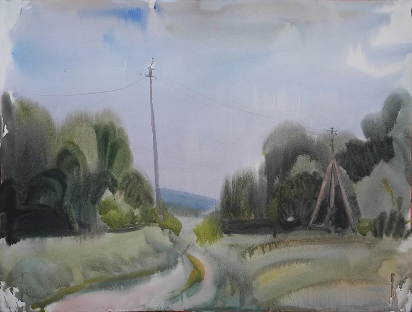 Дорога к речке. Перед дождем, бум/акварель, 46х60, 2019 г.