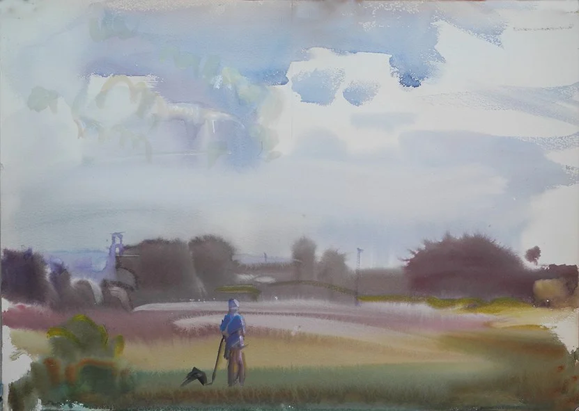 Жаркое утро, бум/акварель, 40х60, 2019 г.