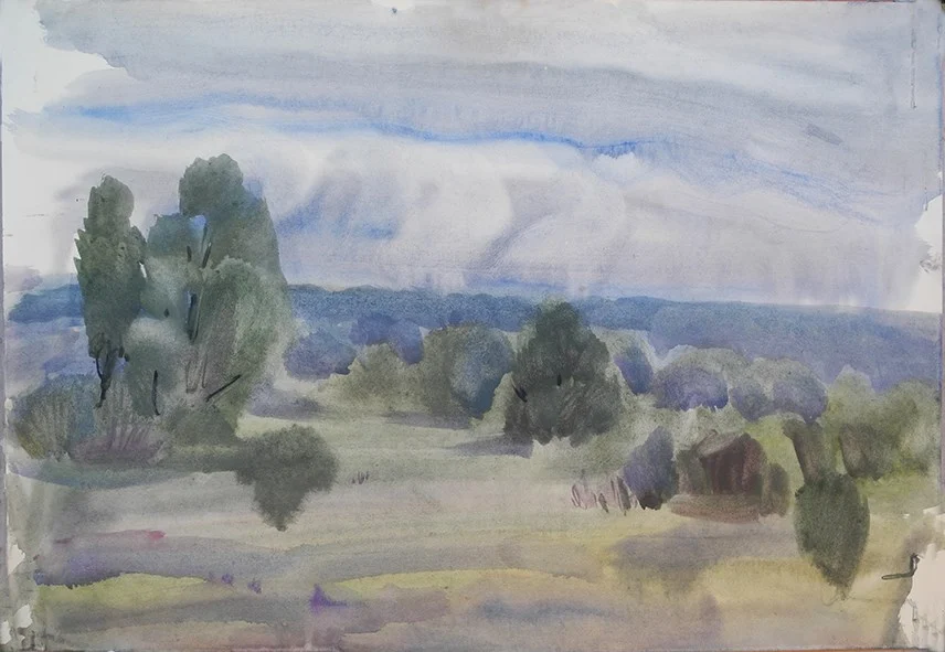 Солнце сквозь тучи, бум/акварель, 40х60, 2019 г.