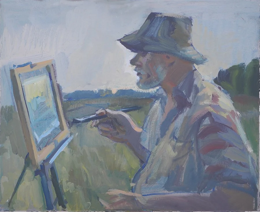 Художник в Селиваново. к/темпера. 40х50. 2019 г. Серия "Чудаки"