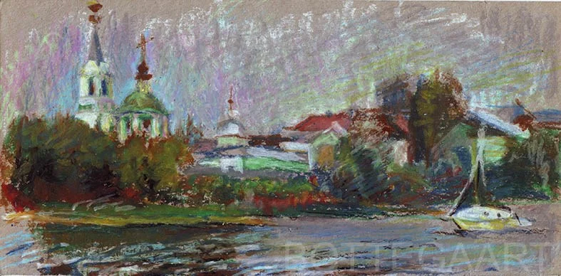 Тверь. Туман над Волгой, бум/пастель, 2010 г.
