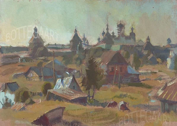 Раннее утро на Соловках, крафт-бум./темпера, 30х42, 2015 г.