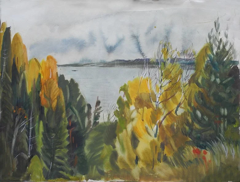 Золотая осень в Пермогорье, бум/акварель. 46х60, 2019