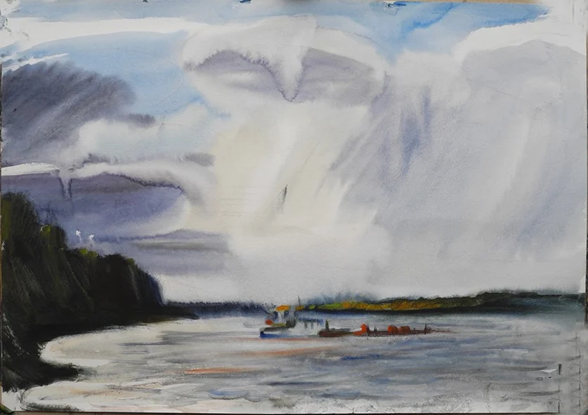 Северная Двина осенью, бум/акварель, 42х60, 2019