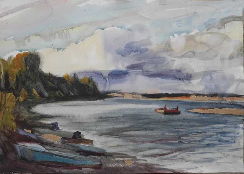 Лодки, ветер, акварель, бум/акварель. 42х60, 2019