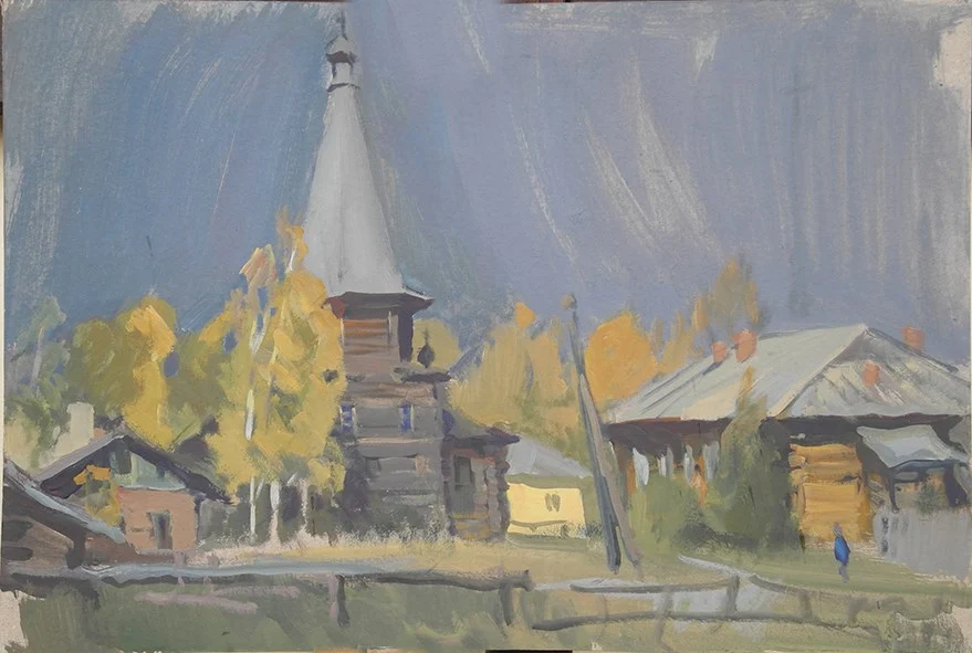Верхняя Уфтюга, картон/темпера, 35х50, 2019