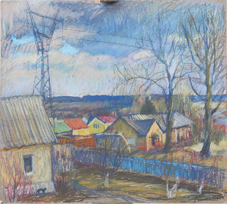 Карантинный этюд 1. Весна в Ленинском. к/масл. пастель,45х50 см