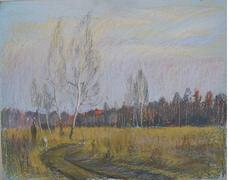 Карантинный этюд 6. Весенние сумерки, к/масл. пастель, 46х60см
