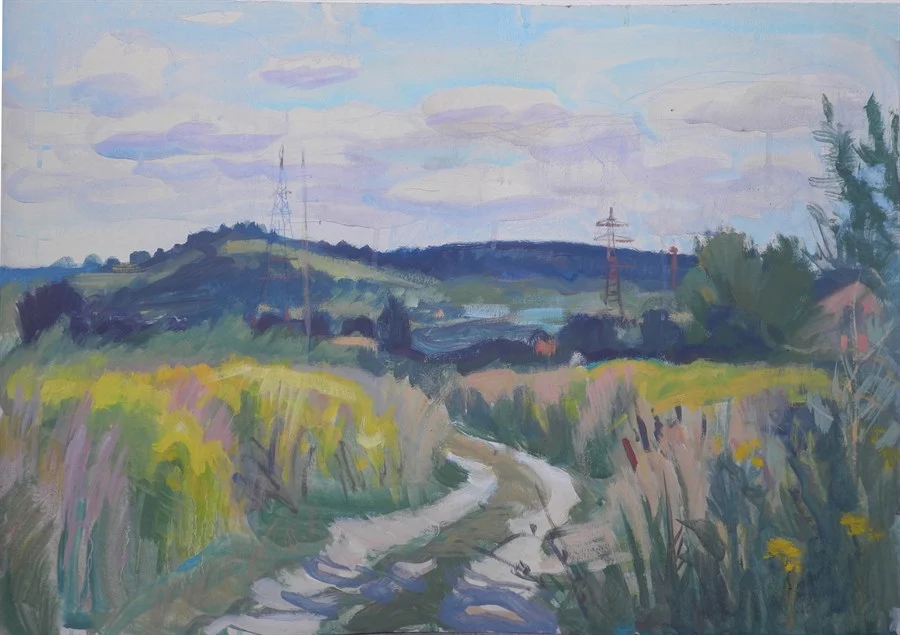 Август. Пижма и золотарник, 50х70см