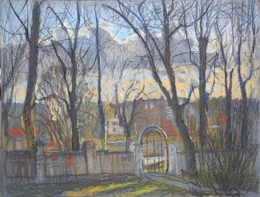 Карантинный этюд 9. Старый детский сад в Ленинском. к/масл. пастель,46х60 см