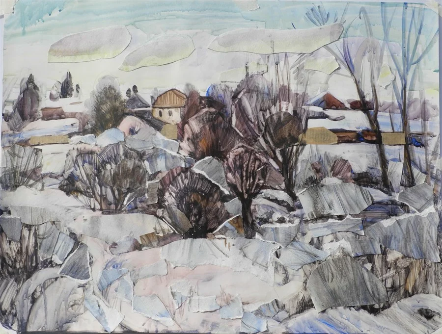 Зимка в Ленинском. Овраг б/акв., коллаж