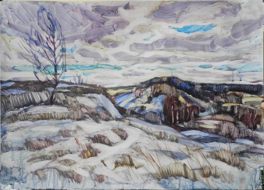 Бурный день 8 марта, мелов. бум./акв., 50х70см