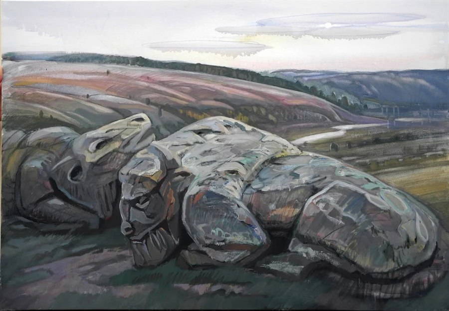 Сны камней, холст/акварель, темпера, 70х100 см, 2021 г.