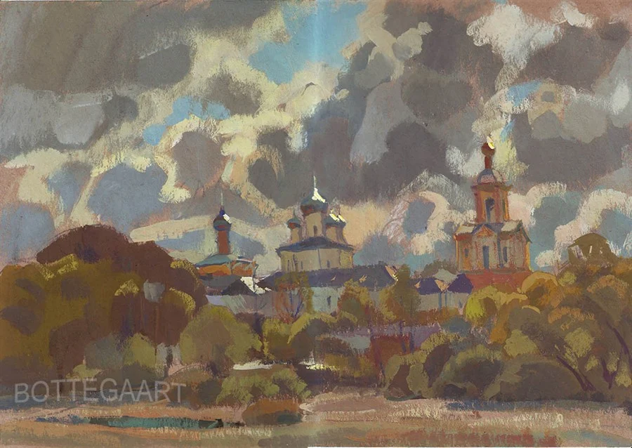Варлаамо-Хутынский монастырь под Новгородом  бум.-крафт/темпера, 30х42