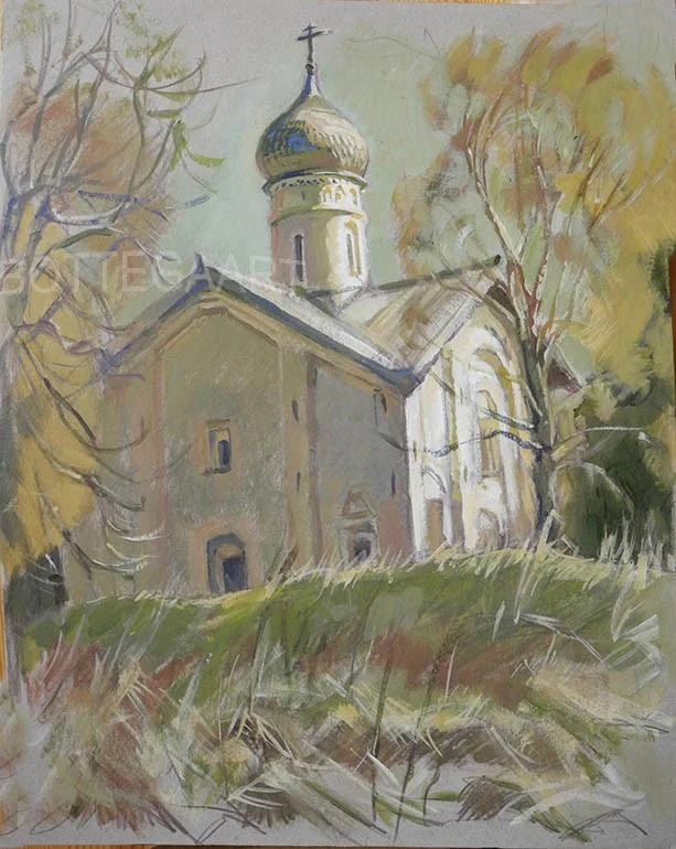 Церковь Благовещания на Аркажах. Ковыли  кар./акрил, 35х45