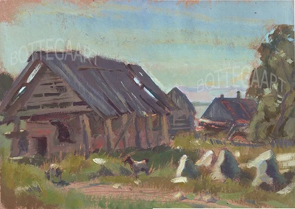 Козы и смолокурня.  крафт-бум/темпера, 30х42,август 2015