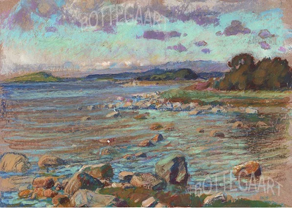 Теплый полдень на Белом море  крафт-бум/масл.пастель, белила, цв.соус, 30Х42,август 2015
