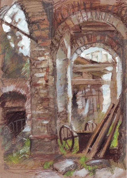 У монастырской мукомольни.  крафт-бум/белила.акв.кар.,цв.соус, 30х42,август 2015