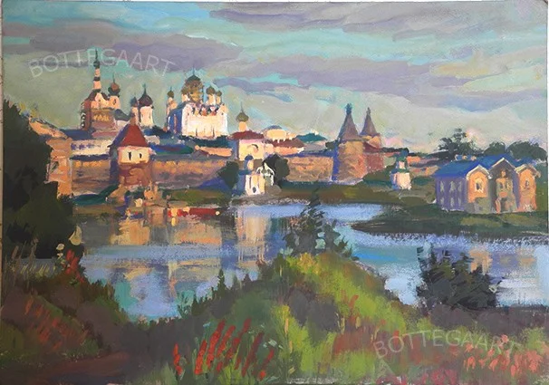 Соловки. Вид на бухту Благополучия  картон/темпера, 35Х45,август 2015
