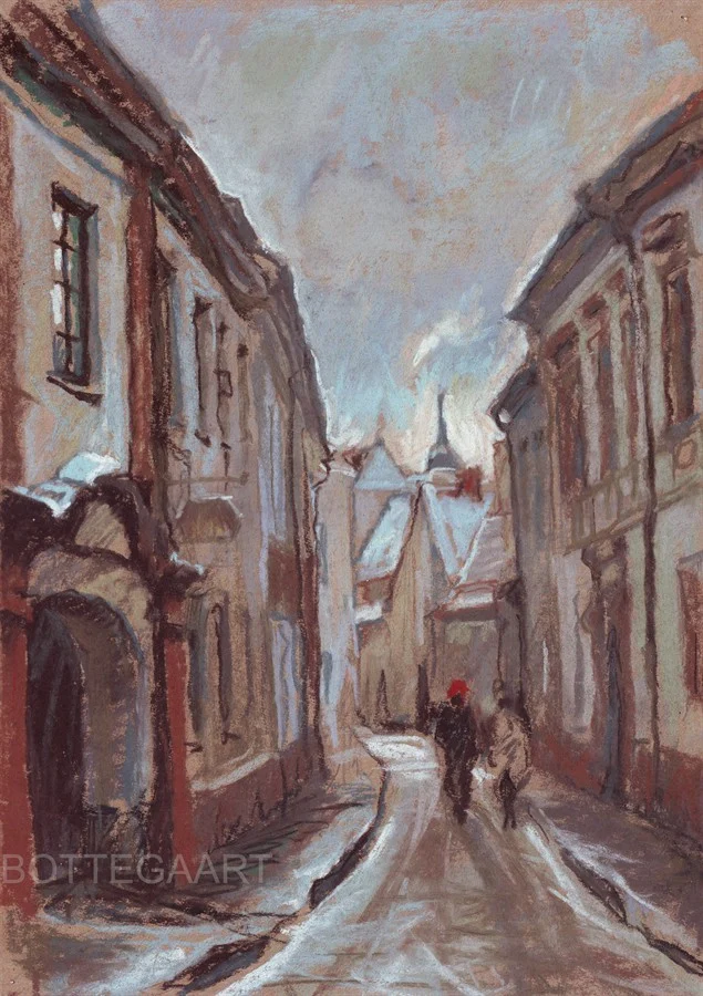 Вильнюс в сумерках.  бум/цв.соус,сангина, 30х40,2014