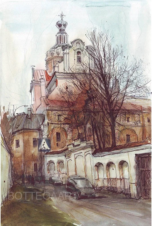 Собор Св Казимира  бум/акв., тушь, цветн тушь, 25х37, 2014