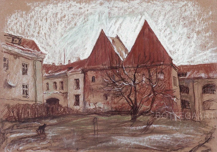 Старый Вильнюс. Бывшее гетто  крафт.-бум./сангина,сепия,мел, 30Х41, 2014