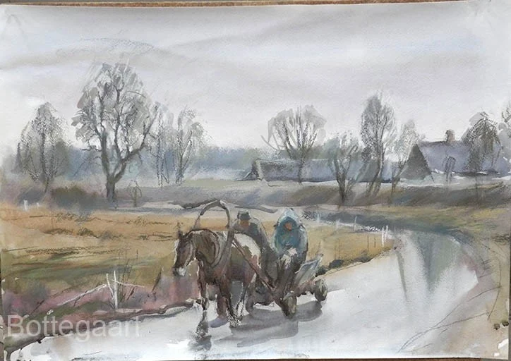 Медининкай. Дождь.  бум/акварель, цв. соус, 2014
