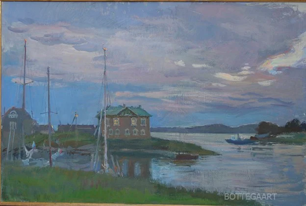 Соловки. Сумерки  дерево/темпера,60х90, 2015 г.