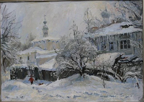 Зимние цветы_Вологодский дворик  картон/масло, 50х70, 2016 г.