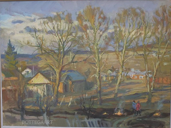 Апрельские костры, оргалит/темпера, 80х60, 2015 г.