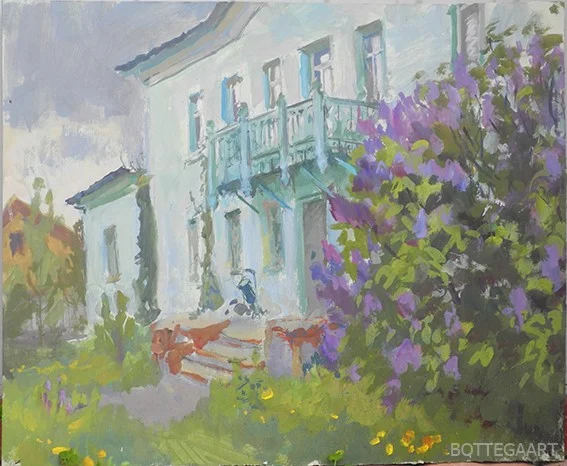 Дождь собирается. Сирень. картон/темпера,50х60, 2016 г.